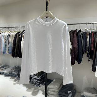 闰熙runxi正品2025春秋定制棉拼接立领长袖T恤打底衫新款简约上衣
