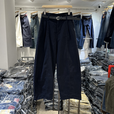 秋季宽松高腰休闲阔腿弯刀裤女