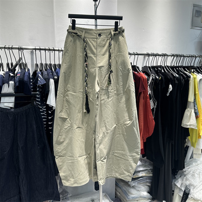 显瘦百搭腰带拼接阔腿工装裤女