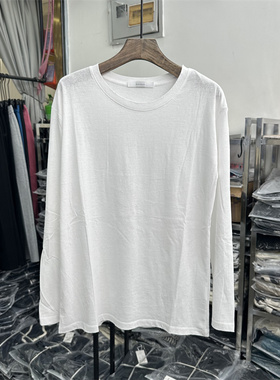 runxi纯棉圆领长袖t恤宽松休闲百搭T打底衫啃边内搭上衣闰熙148