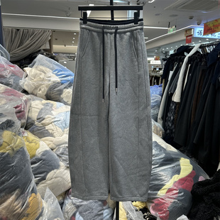 欧货2025冬季新款抽绳松紧腰加绒加厚卫裤女宽松休闲直筒运动裤潮