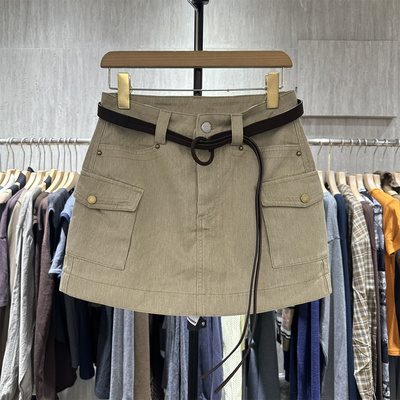 双口袋工装a字短裙女高腰