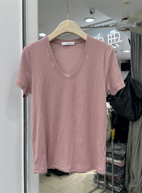 RUNXI闰熙54353天丝羊毛短袖T恤女U型领露锁骨显瘦百搭上衣春夏