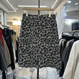 韩系2025冬季新款松紧腰豹纹半身裙显瘦复古中长款辣妹毛呢包臀裙