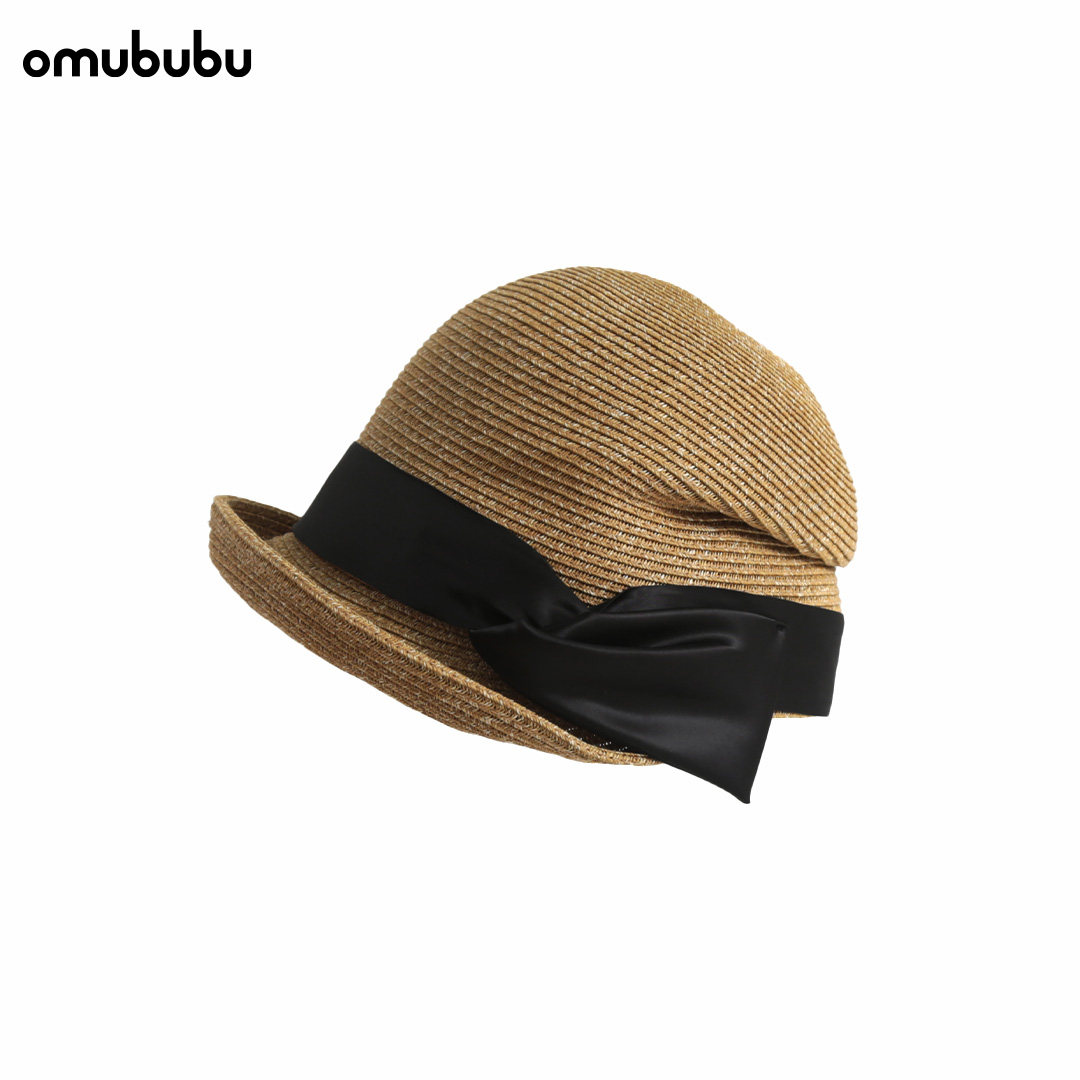 夏天小沿时尚草帽女韩版百搭时装帽休闲日系盆帽蝴蝶结出游遮阳帽