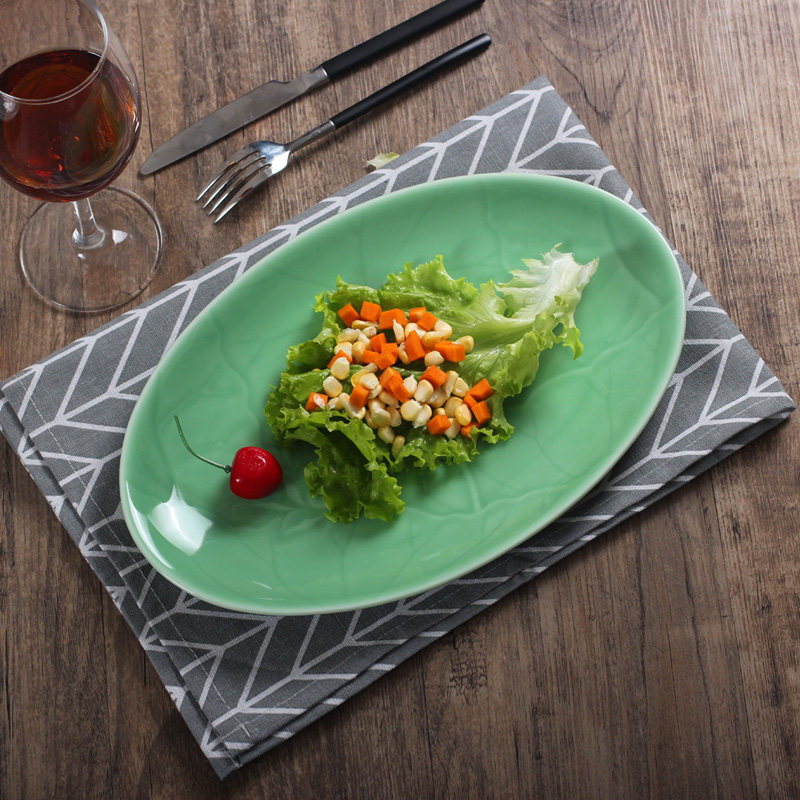 龙泉青瓷创意陶瓷餐具鱼盘沙拉碗家用水果盘大盘西餐盘焗饭盘椭圆,餐饮具,盘,淘宝优惠券,粉丝福利购,淘宝优惠卷