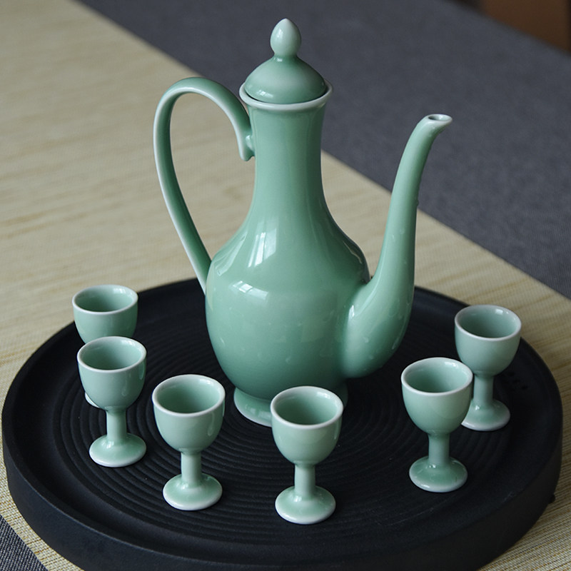 龙泉青瓷酒壶酒杯酒具套装白酒宫廷酒具中式烈酒白酒杯礼品高脚杯