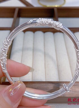 香港正生正品繁华似锦绕花丝9999纯银手镯首饰百搭银饰轻奢网红送