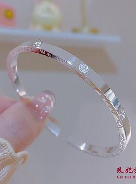 香港正生正品足银9999方形玫瑰花开口纯银手镯手环礼物情人节送女