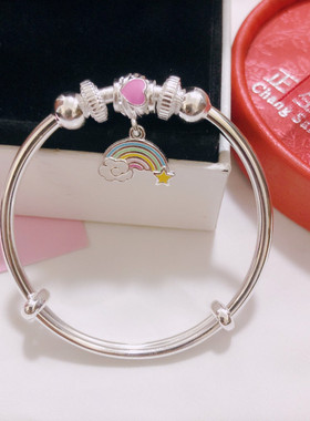 银饰香港爱心串珠彩虹999女甜美