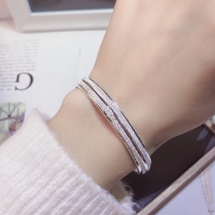 正品香港正生银饰纯银s999钉沙条纹内心经手镯女开口宽版小妈妈镯