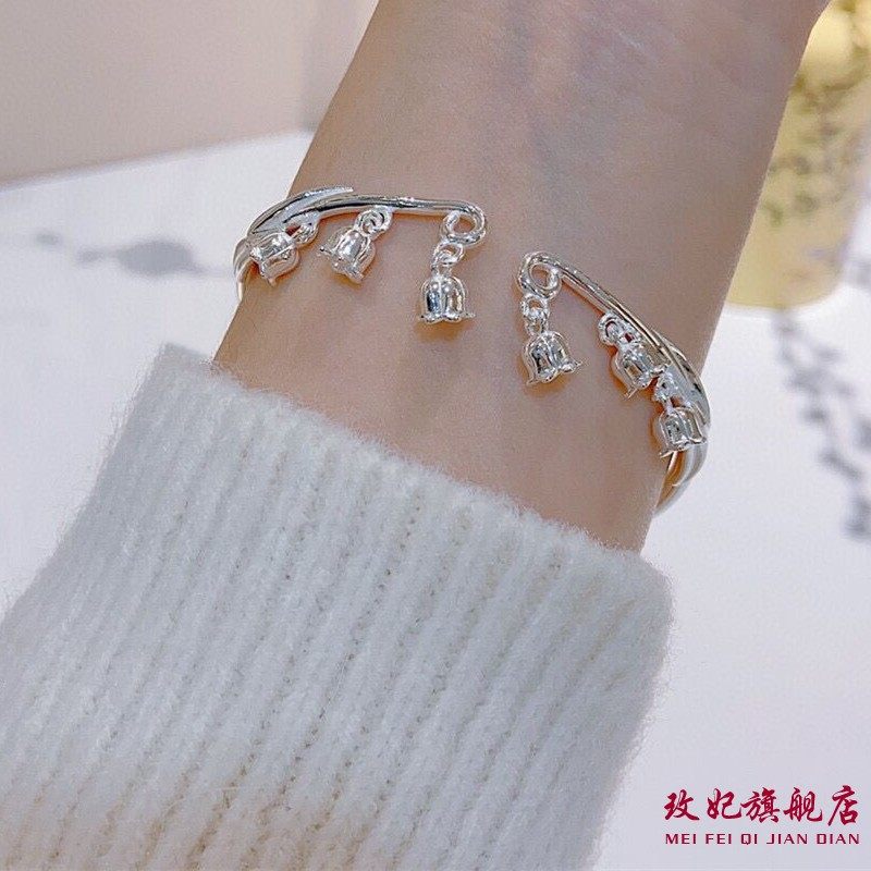 香港正生正品足银9999铃兰花开口纯银手镯手环礼物国潮风手环送女