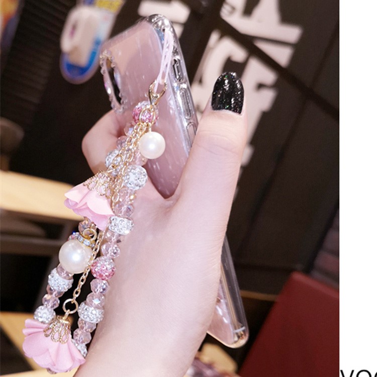纯手工奢华水晶钻花朵挂链vivo手机链U盘挂饰钥匙挂件挂绳女饰短
