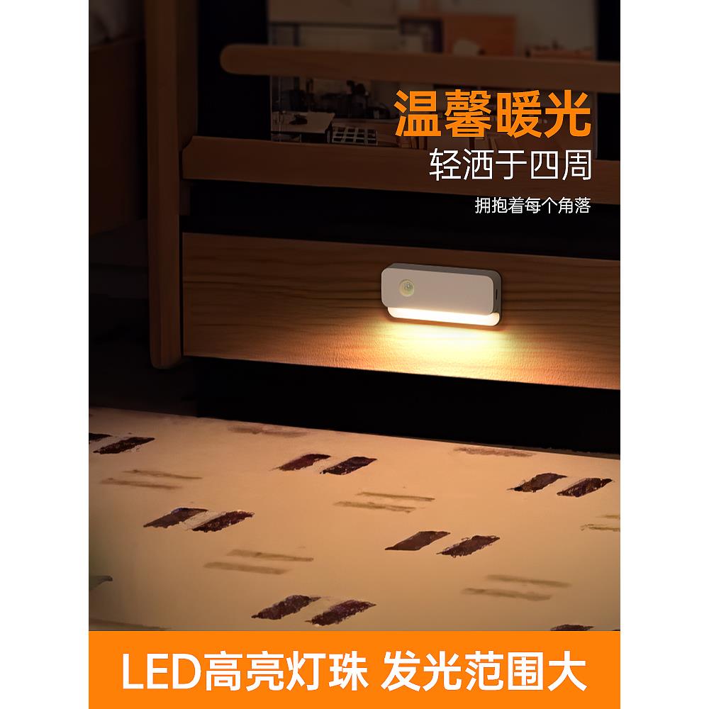 侧发光过道充电小夜灯地脚入户门起夜宿舍卧室睡眠自动人体感应灯