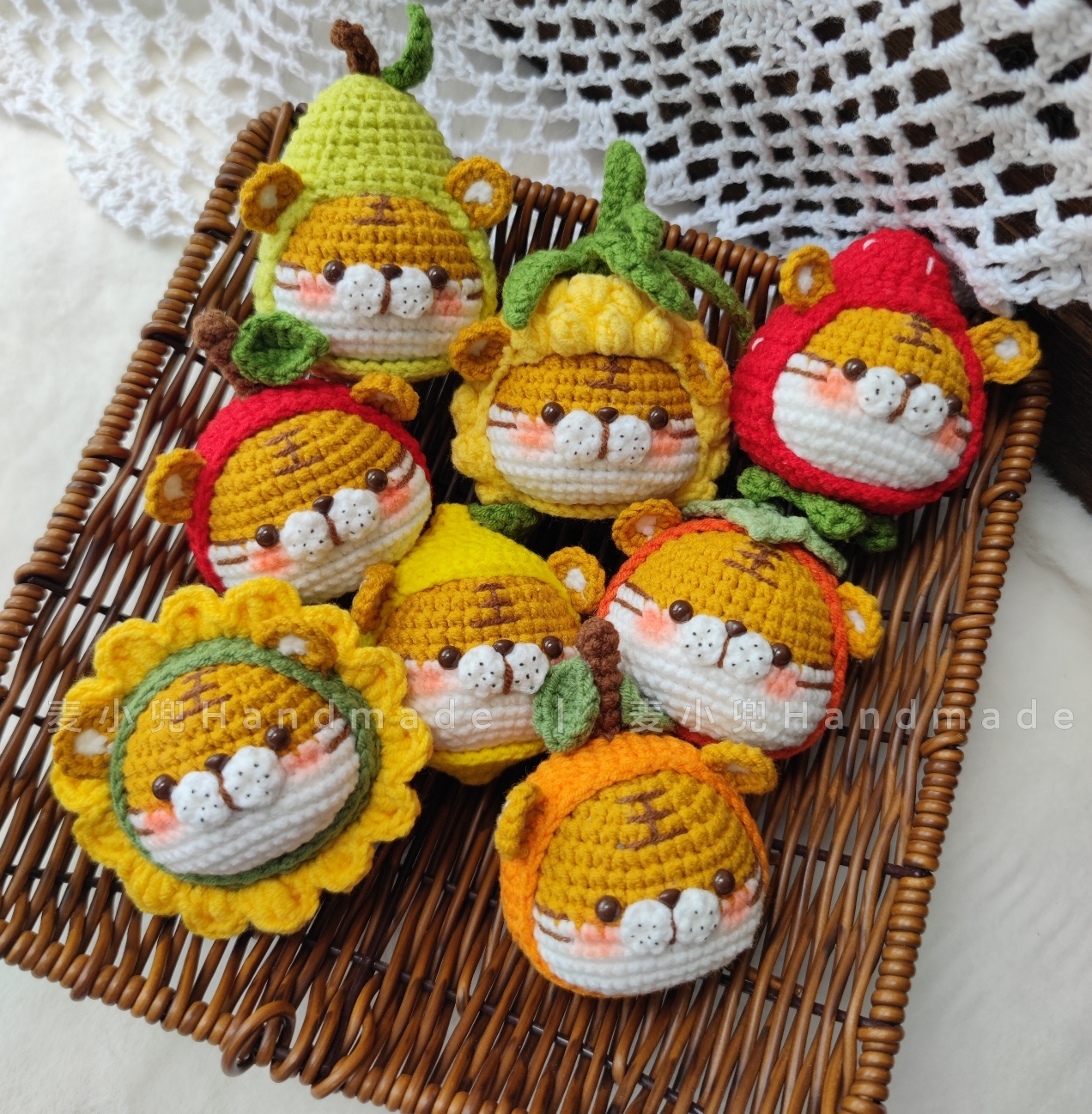 柿柿如意平安喜乐小老虎diy编织钥匙扣手工毛线钩针玩偶挂件成品