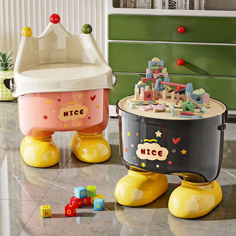创意皇冠儿童凳家用门口玄关处换鞋凳多功能带积木盘带收纳储物凳