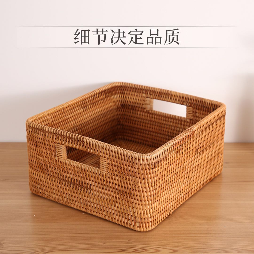定制越南咖色天然无漆藤编收纳筐