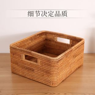 越南藤编收纳筐咖色美式田园桌面杂物日式天然无漆苏州民间工艺