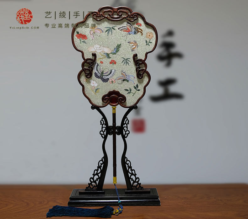 艺绫手工缂丝摆件精品仿古清宫苏扇刻丝收藏非遗中国风团扇花蝶图