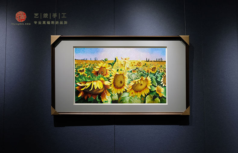 艺绫手工刺绣现代客厅书房办公室苏绣成品装饰挂画向日葵蒸蒸日上图片
