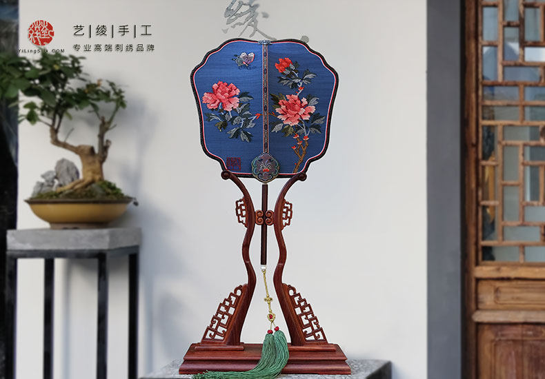 艺绫手工缂丝团扇非素面牡丹宫廷苏扇中式精品收藏工艺品富贵长春