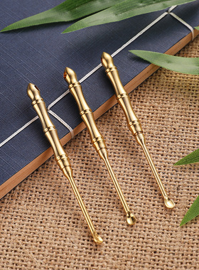 【JZ128】黄铜竹节挖耳勺牙签二合一采耳工具功能掏耳勺义乌小商