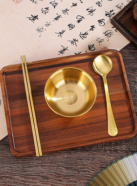 【JZ128】黄铜碗筷勺三件套便捷餐具家用摆件中式饭店装饰品餐具
