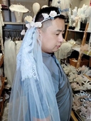 美高原创新款 手工花蕾丝复古头纱新娘头饰品外景拍照写真造型样片