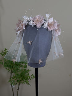 美高原创森系手工花朵粉色新娘花环头饰品样片头纱仙气旅拍造型