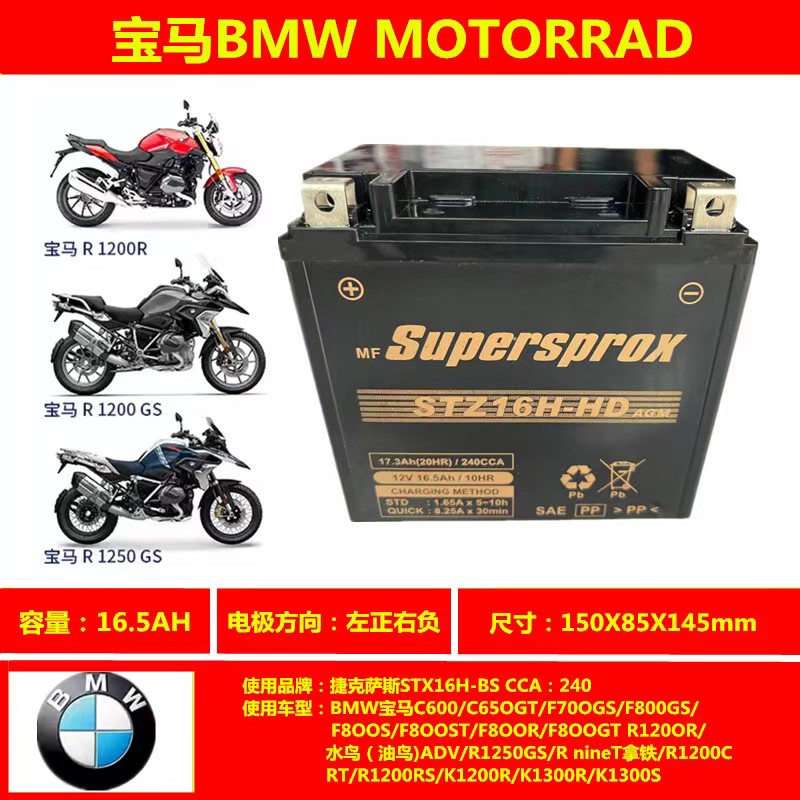 摩托车电瓶YTX14宝马水鸟油鸟R1200GS/F700/F800GS捷克萨斯蓄电池