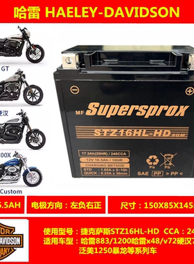 哈雷883电瓶1200哈雷x48/v72硬汉750捷克萨斯摩托车电瓶14L蓄电池