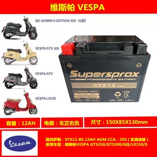 GTS250 适用维斯帕VESPA GTS300 GTV300 6日摩托车蓄电瓶 LXV150S