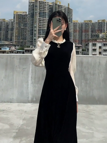 Комплект, лонгслив, осеннее платье, черная длинная юбка, французский стиль, изысканный стиль, коллекция 2023, городской стиль