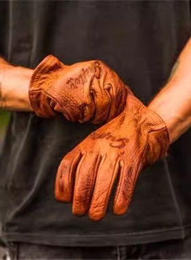 现货美产Grifter复古骑士手套 哈雷重机凯旋拿铁真野牛皮触屏保暖