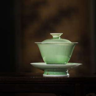 郑家小口长沙窑 素净百搭轻薄实用翠竹清风三才盖碗