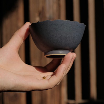 中式描银花口新汝窑内凹碗杯