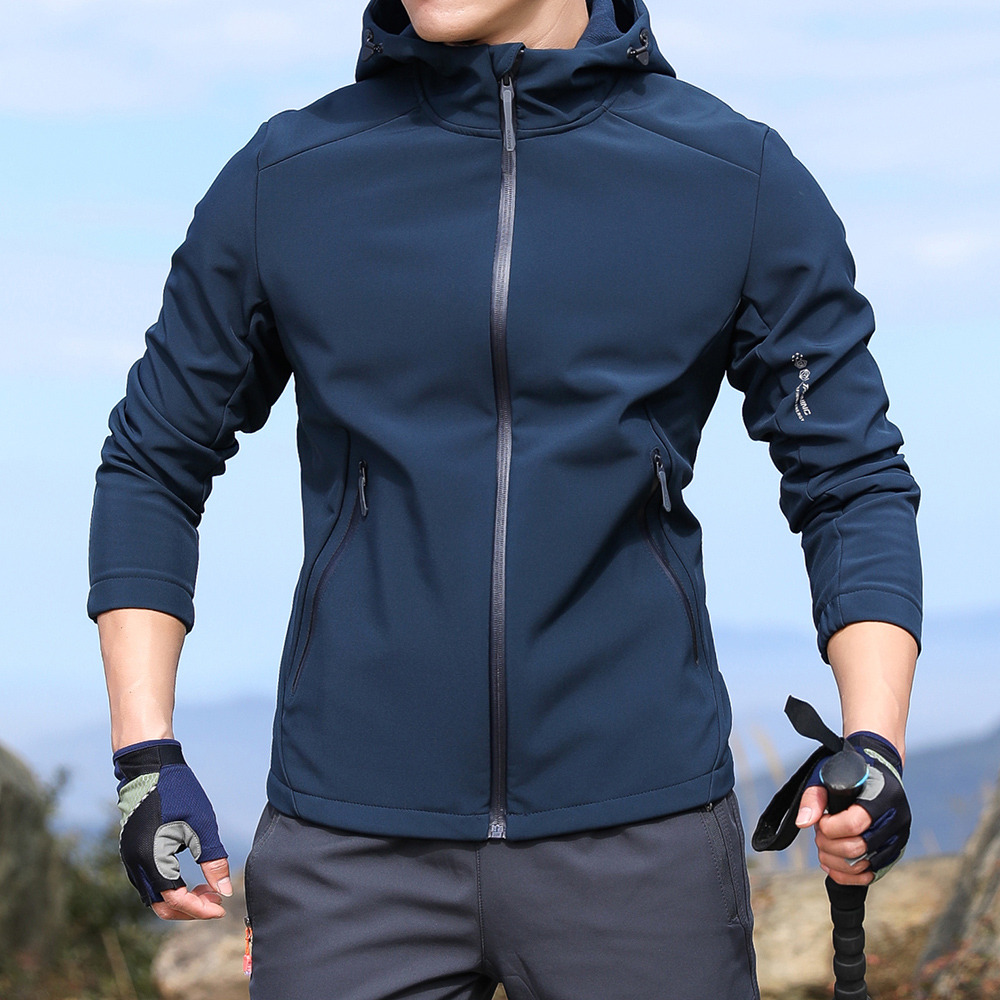 户外运动连帽软壳衣男上衣抓绒衣防风保暖冲锋衣男登山摇粒绒外套