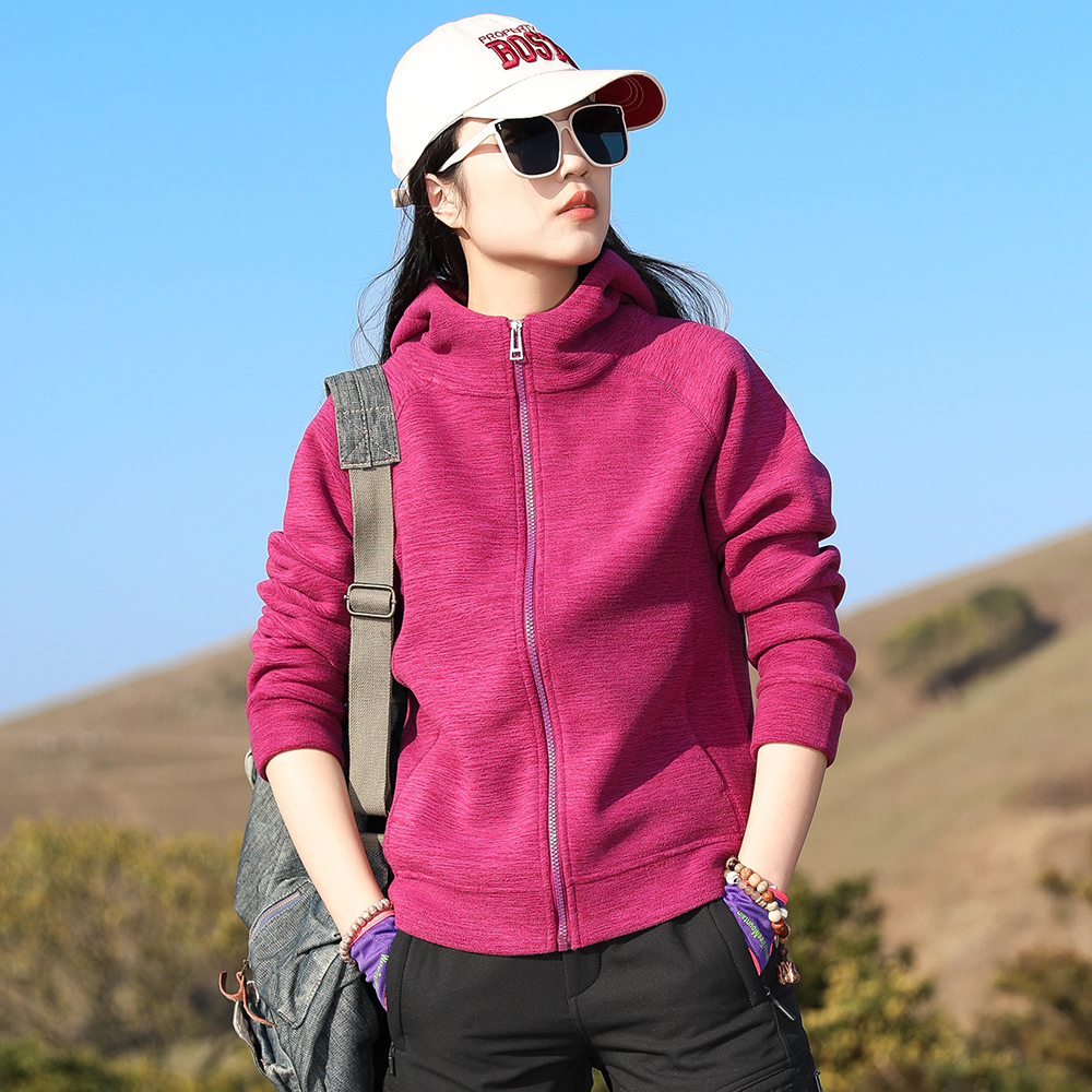 户外连帽抓绒衣女摇粒绒外套秋冬保暖上衣2025新款加绒冲锋衣内胆