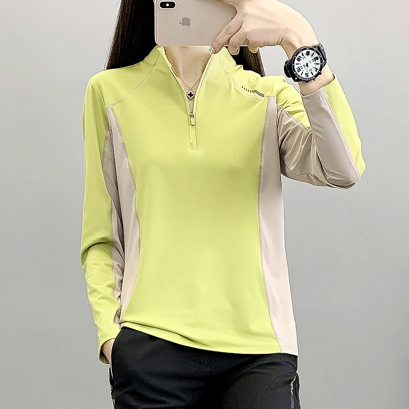 户外运动休闲立领款柔软亲肤速干衣女长袖T恤弹力长袖徒步夏季