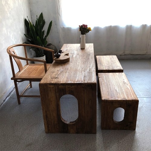 全榆木榫卯结构大气复古茶桌