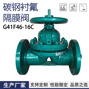衬里阀门防腐 G41F46 耐酸碱 PFA 碳钢衬四氟PTFE 16C 衬氟隔膜阀