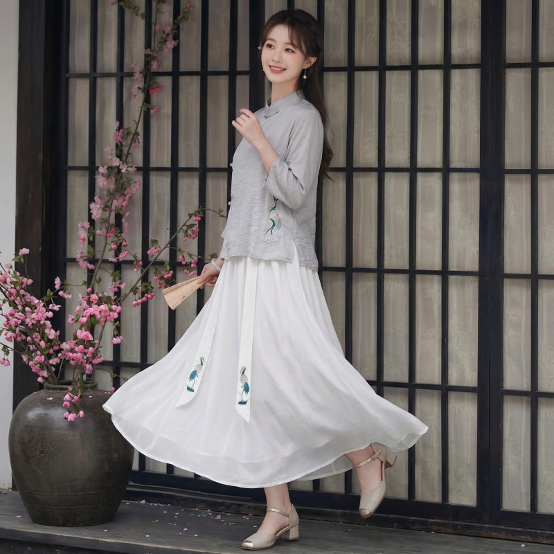 盘扣上衣半身裙文艺禅意茶服套装