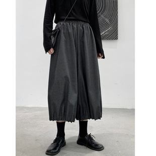 暗黑设计感小众加厚毛呢百褶阔腿裤女春秋休闲显瘦花苞裤灯笼裤子