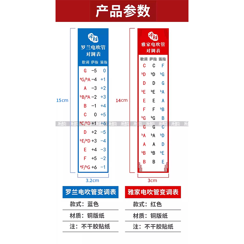 罗兰电吹管变调表不干胶贴纸萨克斯笛子指法转调表移调表对调表 乐器/吉他/钢琴/配件 其它乐器配件 原图主图