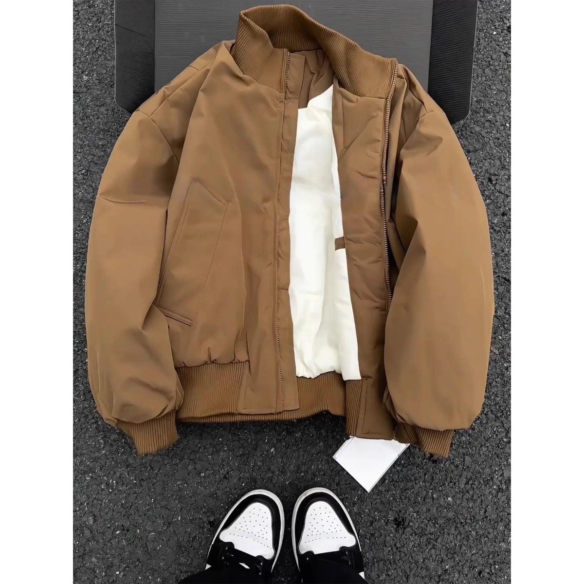 复古棕飞行员夹克棉服男款冬季短款廓形立领外套加厚保暖羽绒棉衣