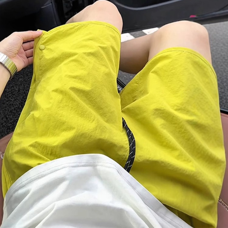 乌梅紫色冰丝短裤男女夏季薄款