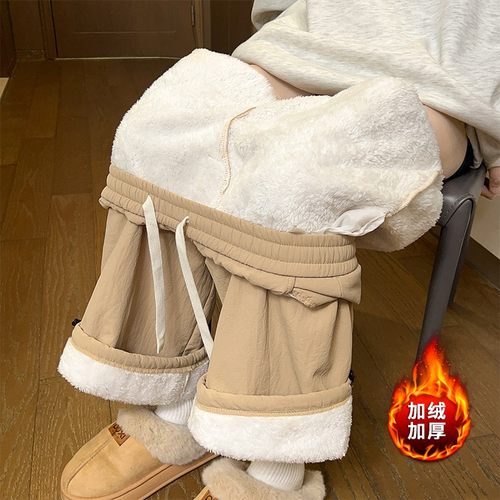 超厚羊羔北极绒裤子男女冬季加绒加厚运动休闲裤东北防寒保暖棉裤