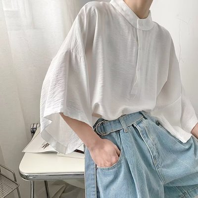 法式衬衫男短袖夏季薄款设计感