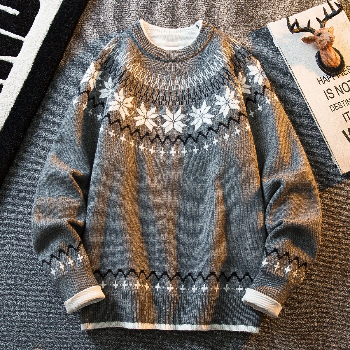 美式复古cleanfit轻雅费尔岛针织毛衣男女秋冬北欧慵懒风毛衫外套