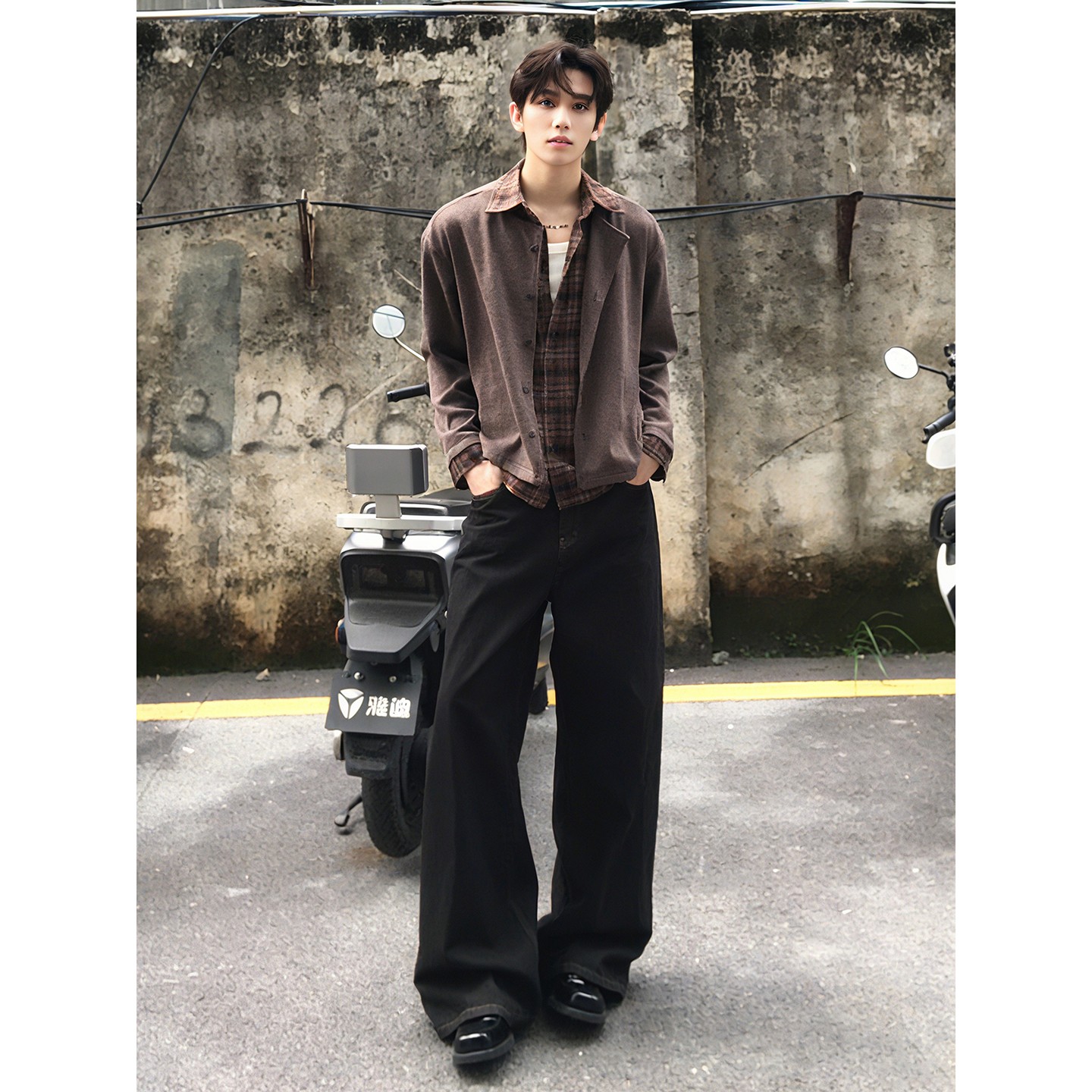 假两件拼接衬衫领针织开衫毛衣男秋季美拉德穿搭老钱cleanfit外套